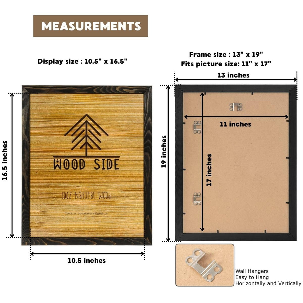Rustic Wooden Poster Picture Frame 11x17 - Natural Solid Eco Distressed Wood for Wall Mounting Photo Frame - Charcoal