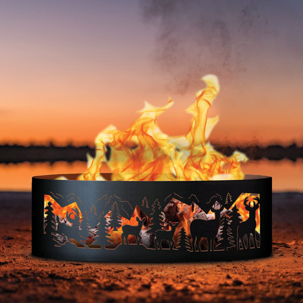 Whitetail Unpainted 12 in. Tall 37 in. Diameter Outdoor Fire Ring with Fire Poker - 37 x 37 x 12 in.