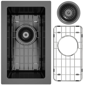 9x15 Black Undermount Small Bar Sink, 9 Inch 16Gauge Undermount Black Small Kitchen Bar Sinks
