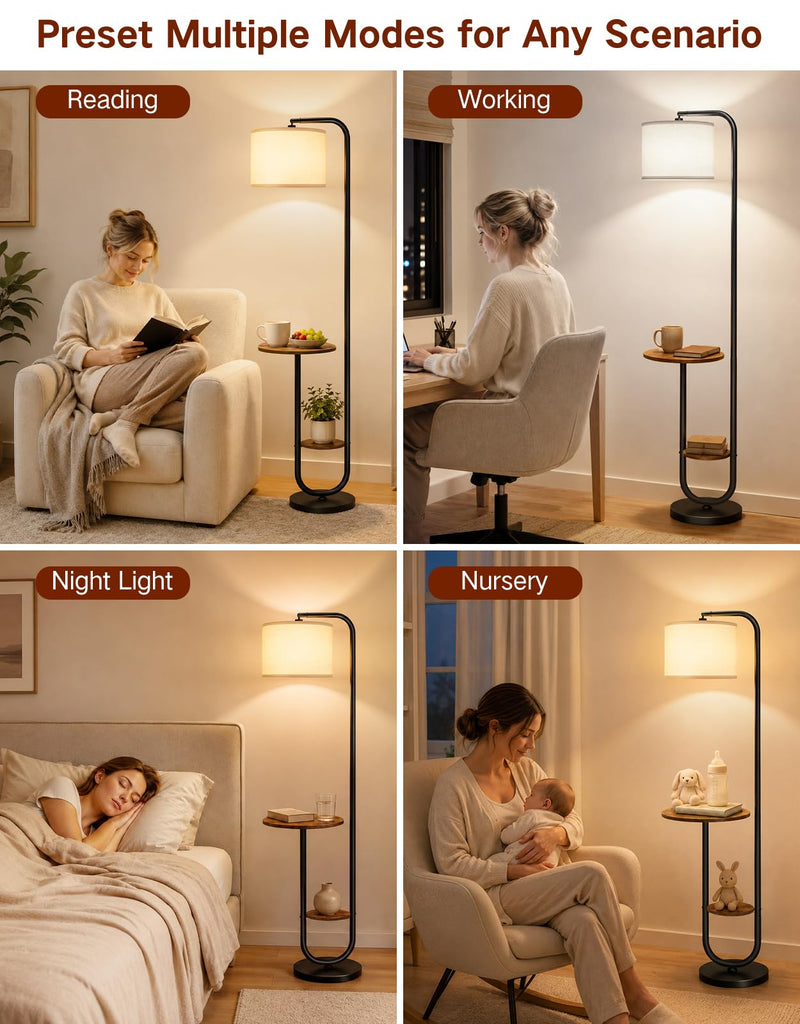 Floor Lamp with Table, Remote Control, Foot Switch, Dimmable Standing Lamp with 3 Color Temperatures, Rotatable