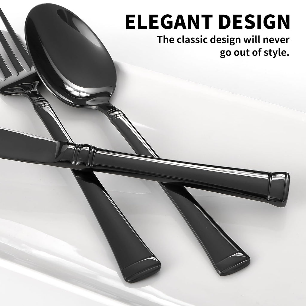 Black Silverware Set,Service for 4,18/10 stainless steel Flatware Set,Mirror Polished Cutlery Set,Dishwasher