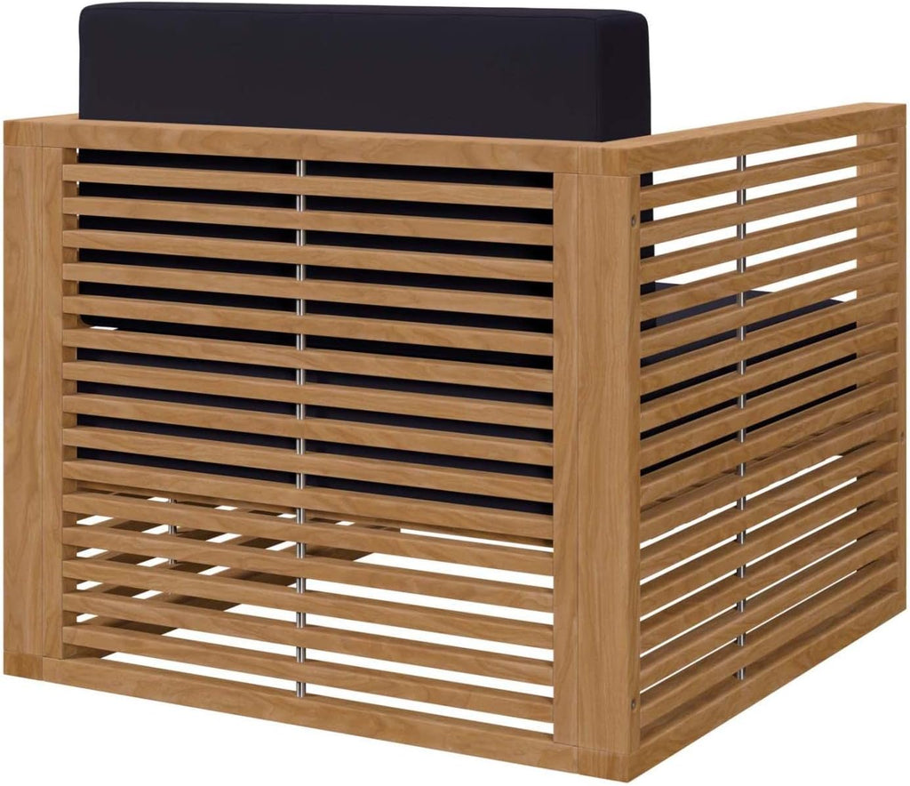 Carlsbad Modern Fabric/Teak Wood Outdoor Armchair in Navy/Natural