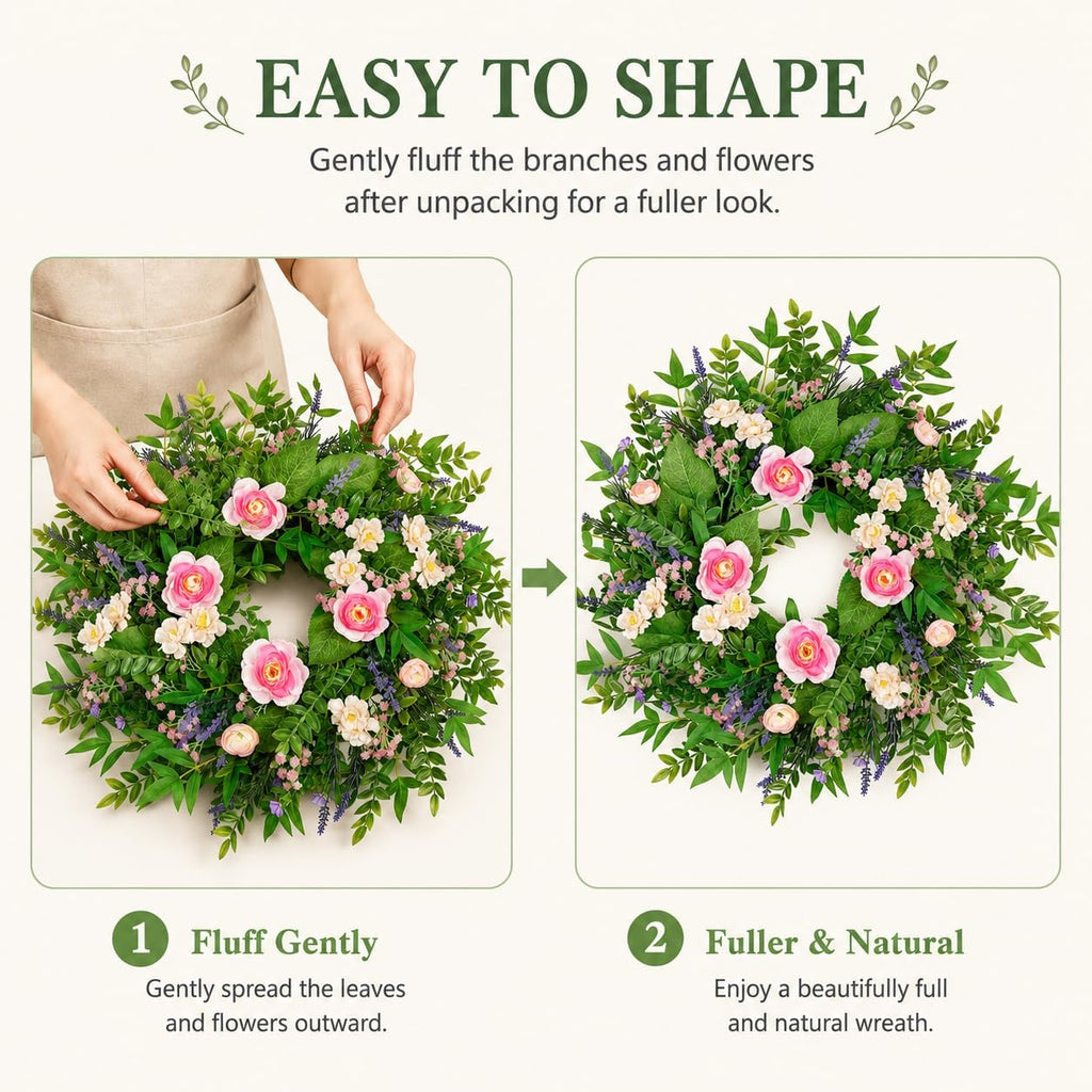 24 Inch Summer Flower Wreath for Front Door, Lavender and Daisy