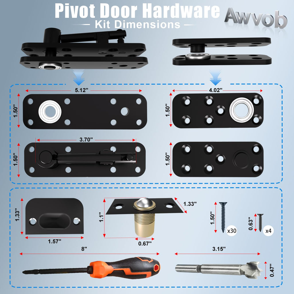 Hidden Door Hinge with Dual Bearing, Rotating Silent Design - Invisible Door Hinge Kit for Heavy Duty Secret &