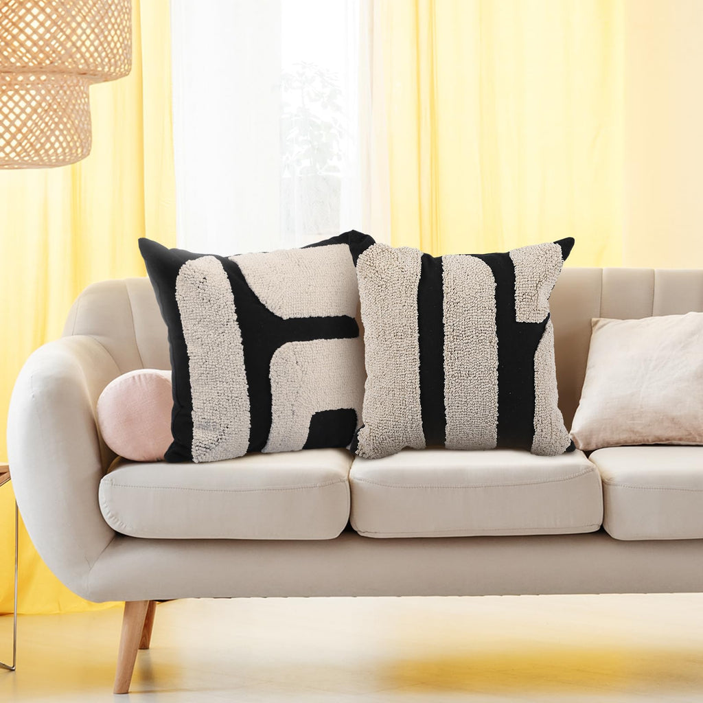 Tufted Pillow, Classic Style, Black, White, 18 X 18 Inch