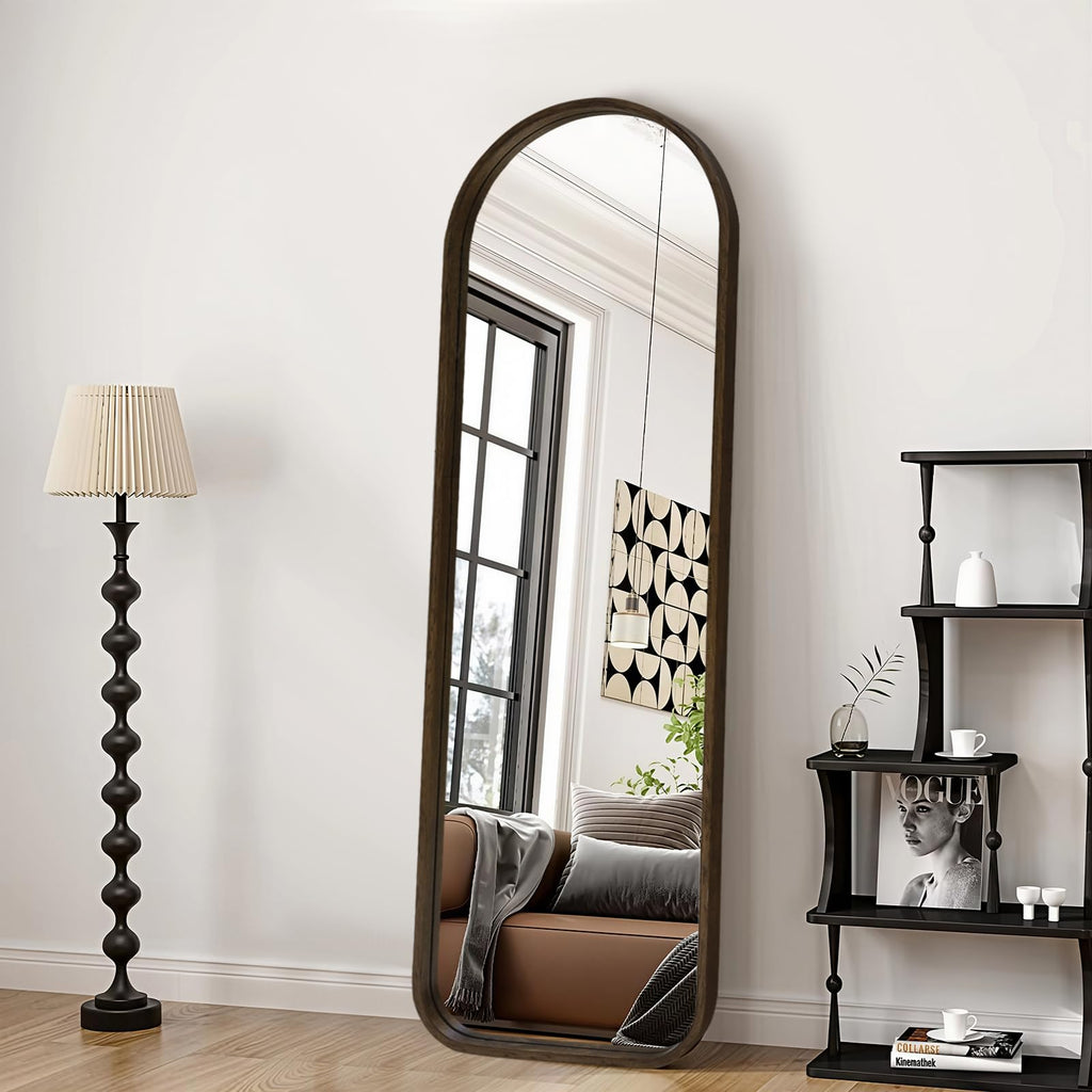 Arched Full Length Mirror, Wall-Mounted Mirrors, Black Walnut, 66"×21"