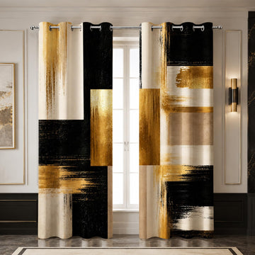 Black Gold Abstract Blackout Curtains 2 Panels Grommet 52x84 inch