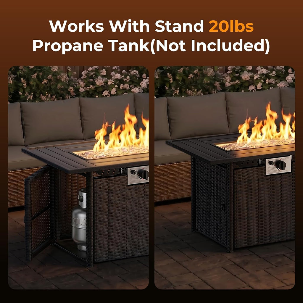 44 Inch Propane Fire Pit 50000 BTU 2 in 1 Outdoor Gas Fire Pit Table with Removable Lid, Waterproof Cover, Glass