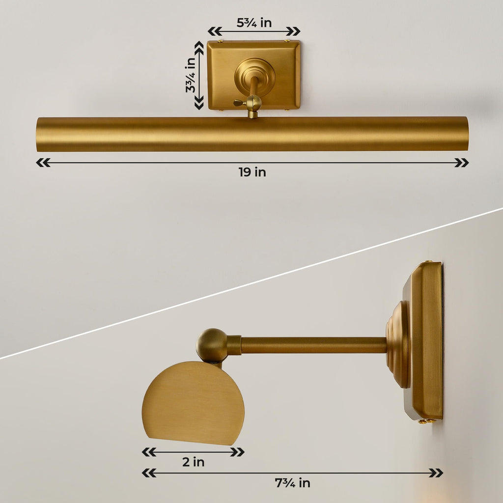Hardwired Picture Light 19", Dimmable Brass Wall Sconce for Art Display