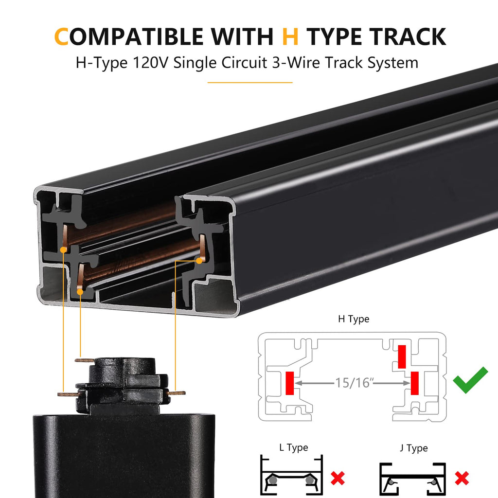 20W H Track Lighting Heads Dimmable, Black 1 Pack
