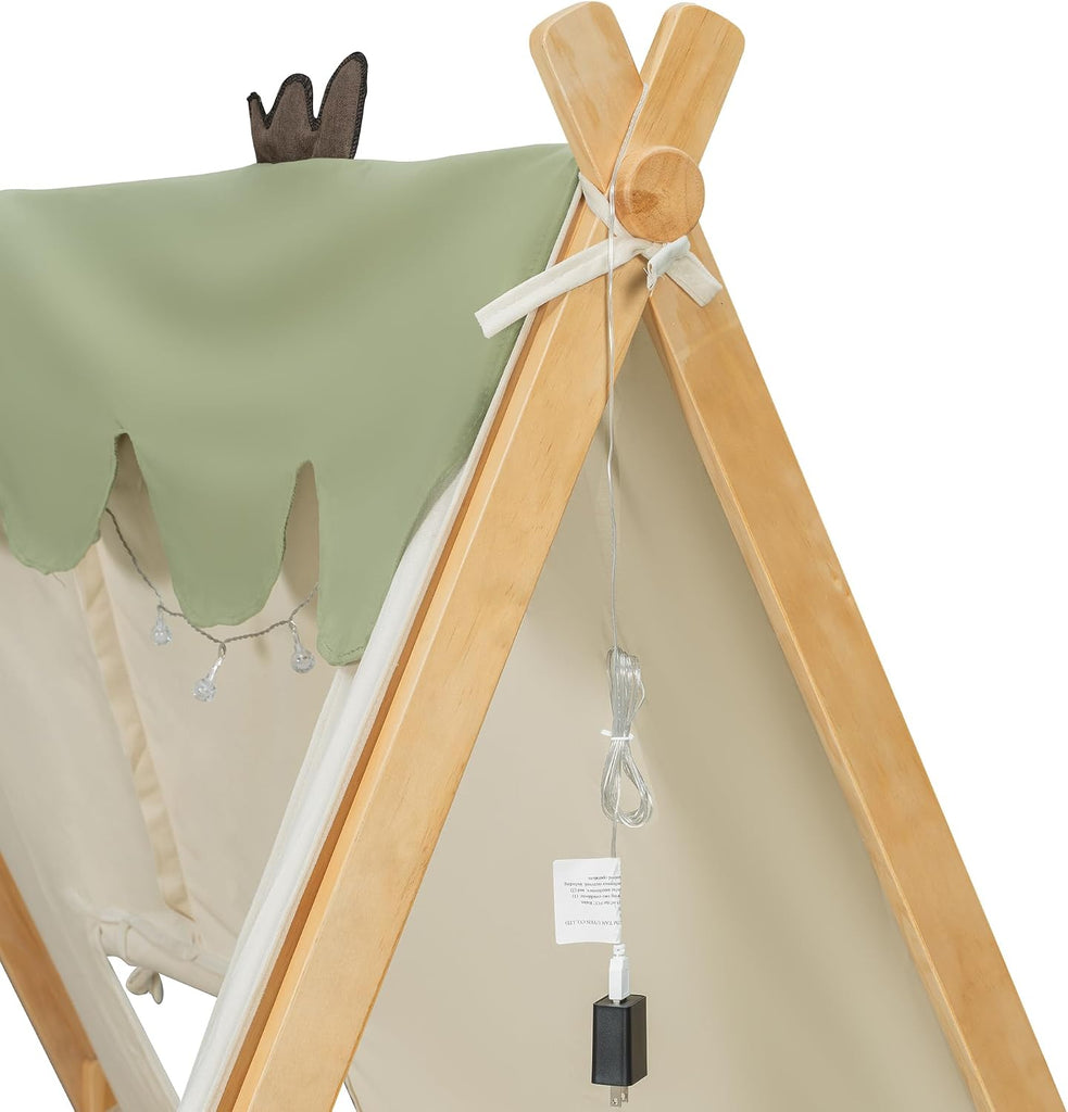 Twin Size Low Profile Wooden House Bed with Removable Tent and Light, Playhouse Floor Platform Bed Frame with Support