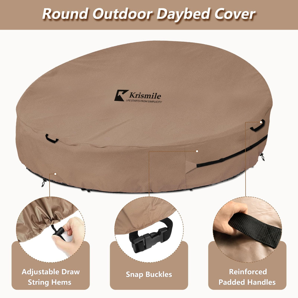 Heavy Duty 600D Waterproof Outdoor Daybed Cover for 75" Round Patio Sofa - UV-Resistant All-Weather Protection