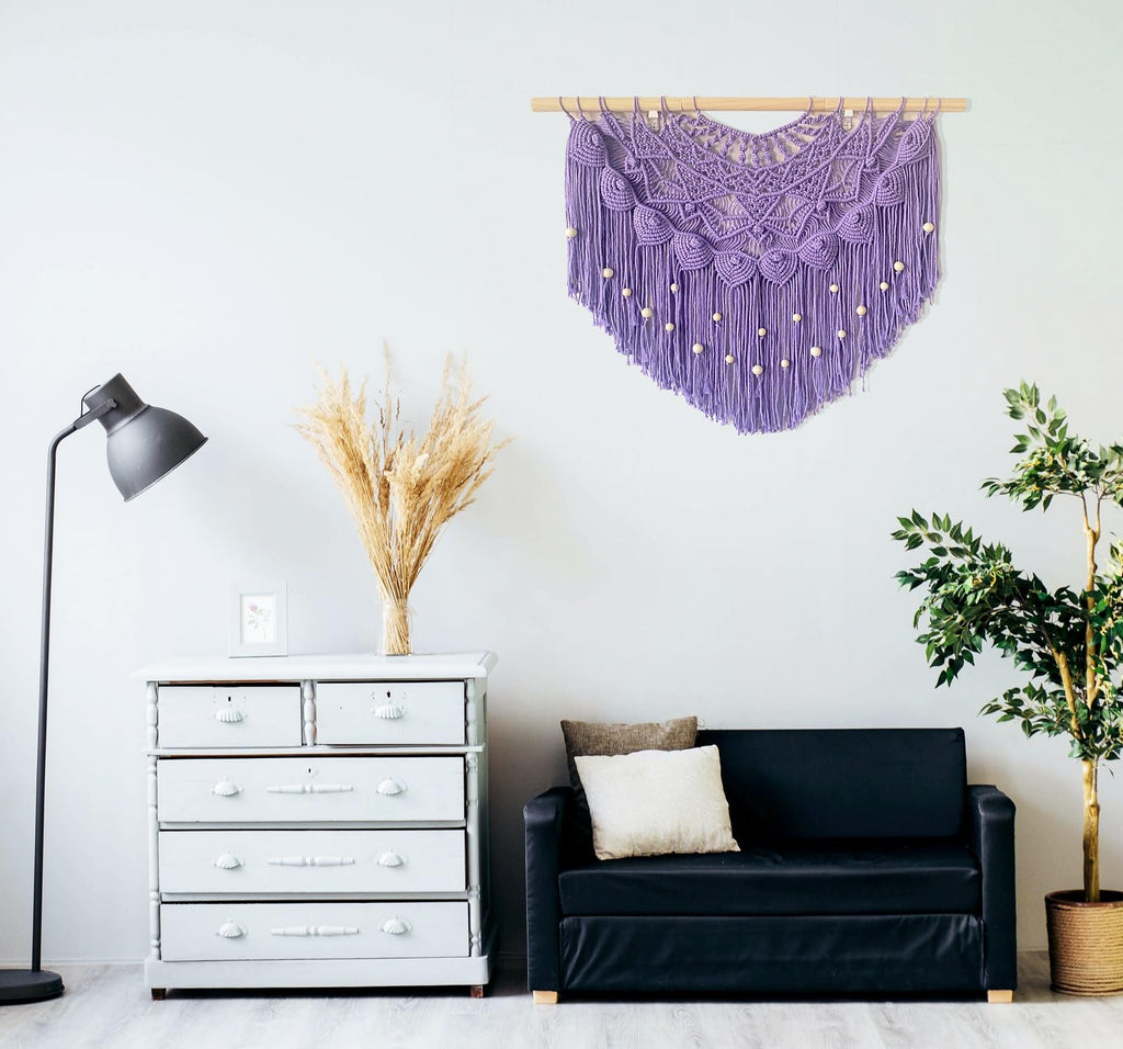 Large Macrame Wall Hanging Boho Beaded Curtain for Window Macrame Bedroom Headboard Living Room Wall Art Tassel