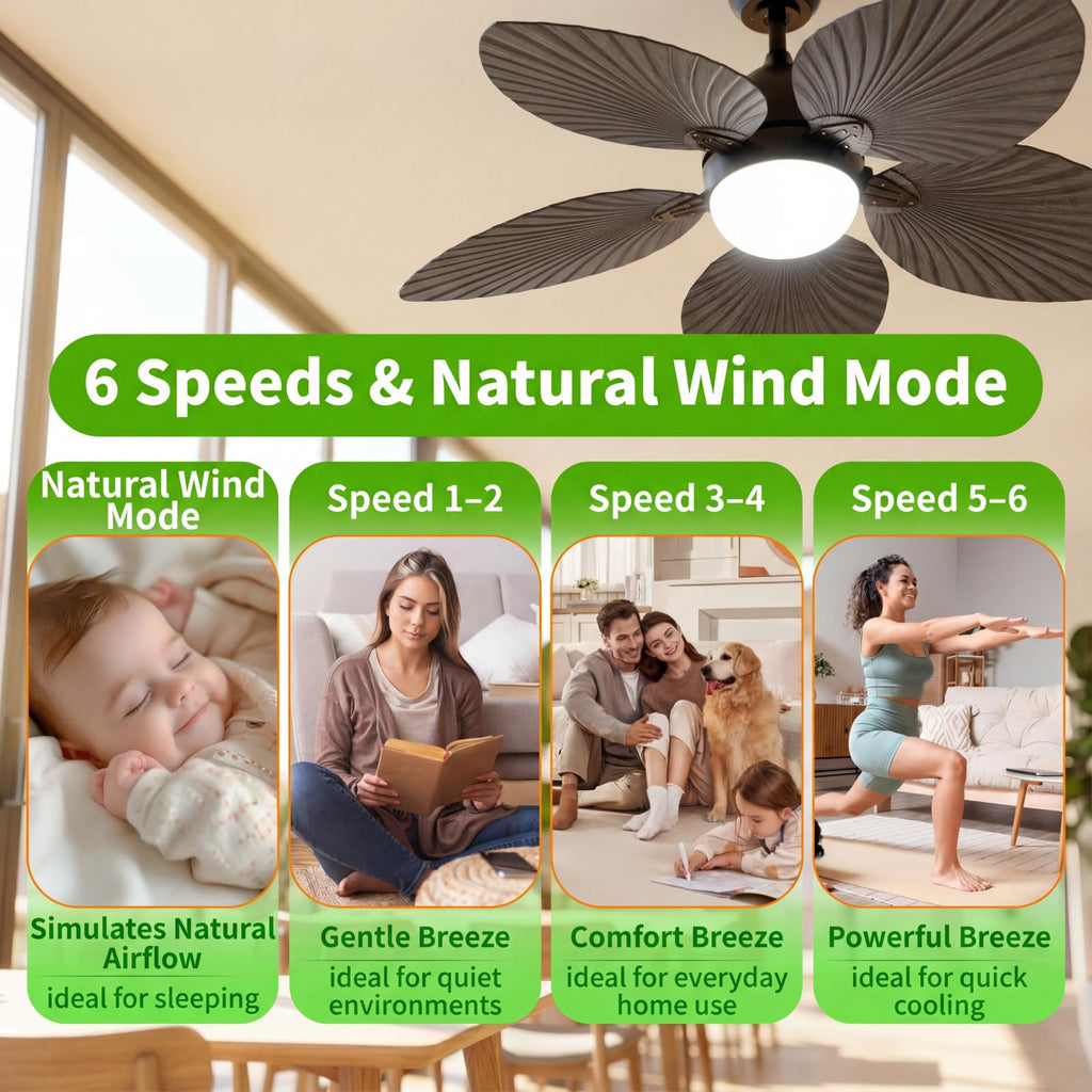 52" Modern Tropical Ceiling Fan with Light and Remote
