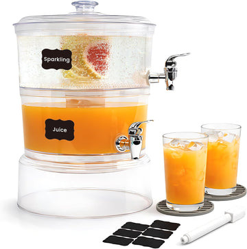 Drink Dispensers for Parties, 2 Gallon Beverage Dispenser with Stand - Set of 2