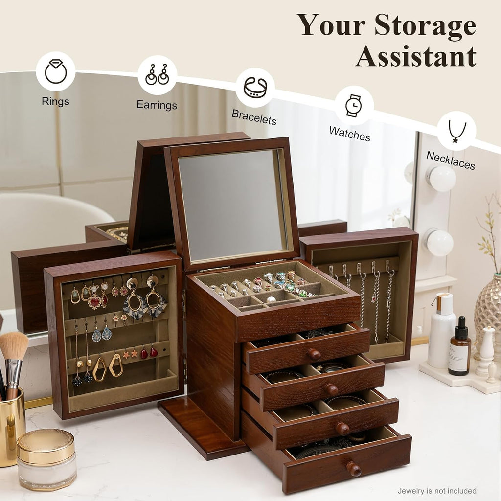 Walnut Wooden Jewelry Box 5 Layer Vintage Wood Jewelry Organizer