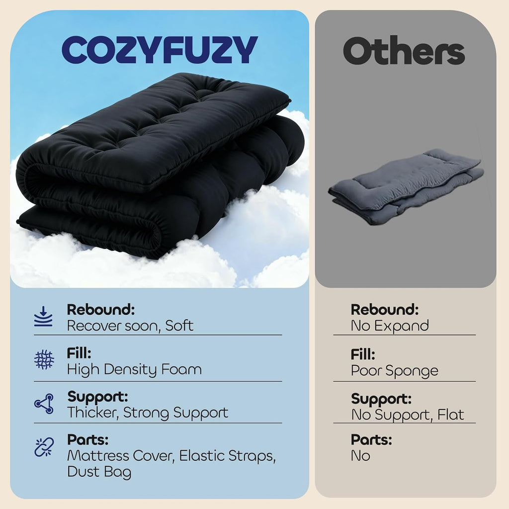 4" Thick Japanese Futon Mattress Foldable Floor Mattress for Guests, Dorms & Rooms, Portable Tatami Mat with Firm