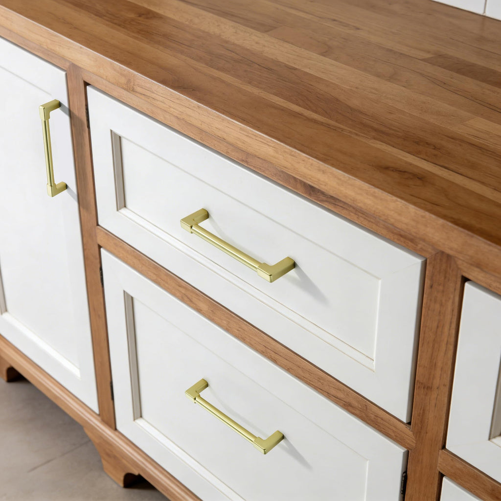 10 Pack Classic Solid Cabinet Handles-5"/128mm Screw Spacing Brushed Gold Furniture Hardware Handles Dresser Kitchen