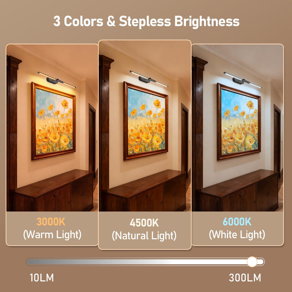 24" Wireless Picture Light for Wall, Rechargeable Art Light with Remote, 8000mAh Battery Operated, 3 Color Modes &
