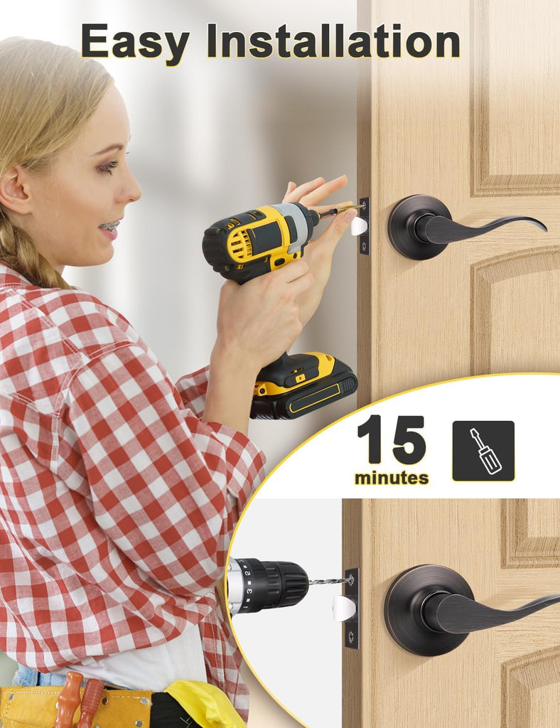 2 Pack Passage Door Lever No Lock, Oil Rubbed Bronze Door Handle Interior
