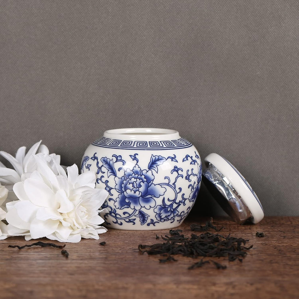 Chinese Traditional Blue and White Porcelain Ceramic Small Ginger Jar with Lid,for Tea Storage,Home Decorative,Home - Set of 3