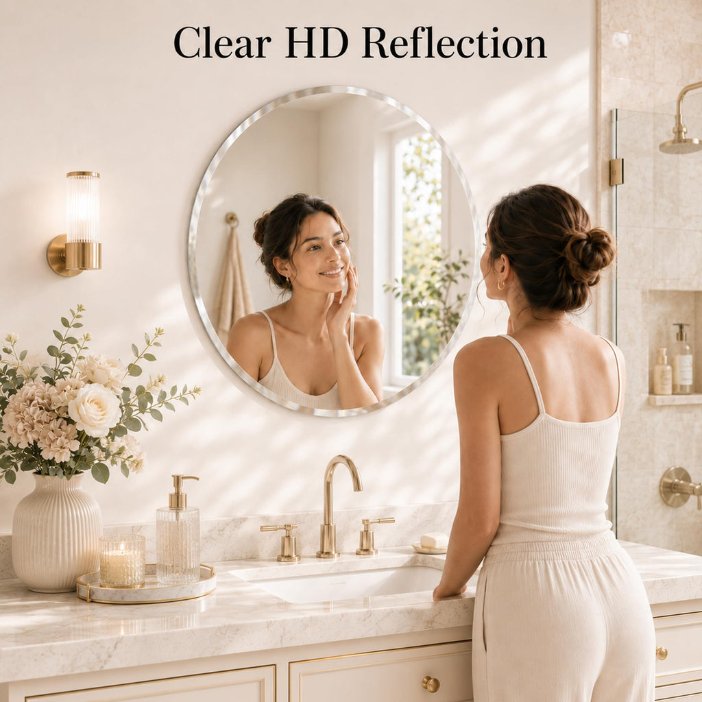 30 Inch Round Frameless Beveled Wall Mirror Vanity
