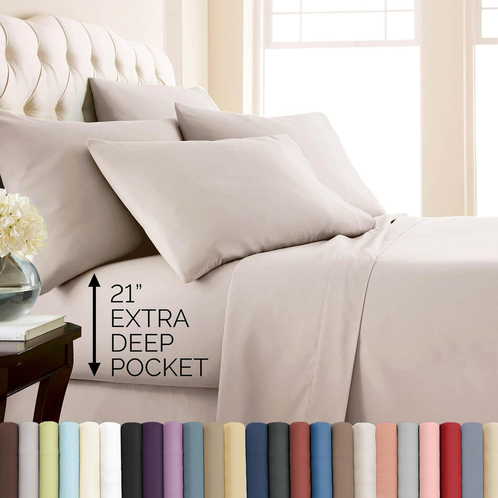 21 Inch Extra Deep Pocket King Sheet Set, 6 Piece King Bed Sheets Deep Pocket - 78"x80" Fitted, Wrinkle Resistant