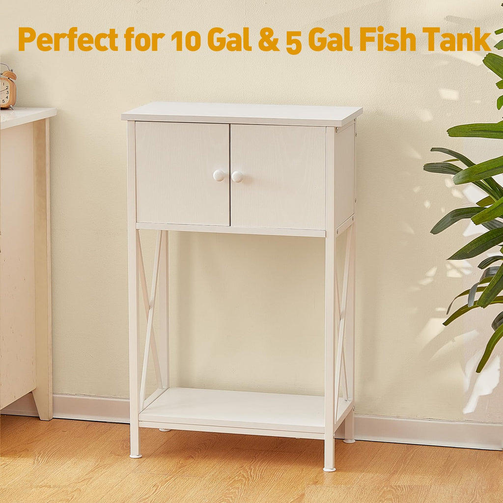 10 Gallon Fish Tank Stand with Cabinet, Double Aquarium Stand for 10 & 5 Gallon Fish Tank, Heavy Metal Stand with