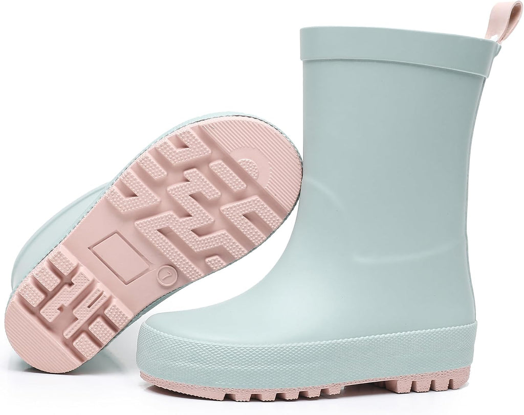 Toddler Rain Boots with Easy-On Handles, Waterproof Kids Rain Boots for Girls & Boys, Fun Printed & Colors