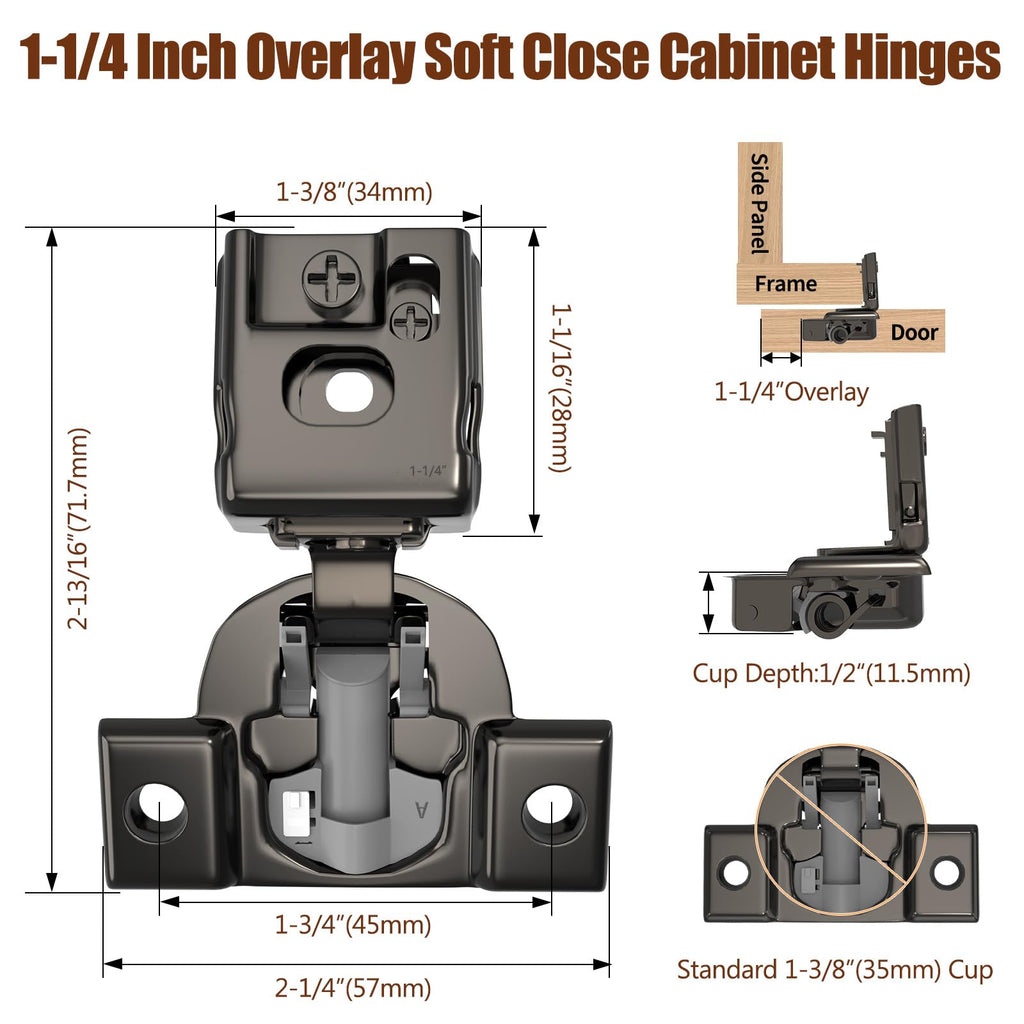 1-1/4" Face Frame Soft Close Hinges Cabinet 10Pack