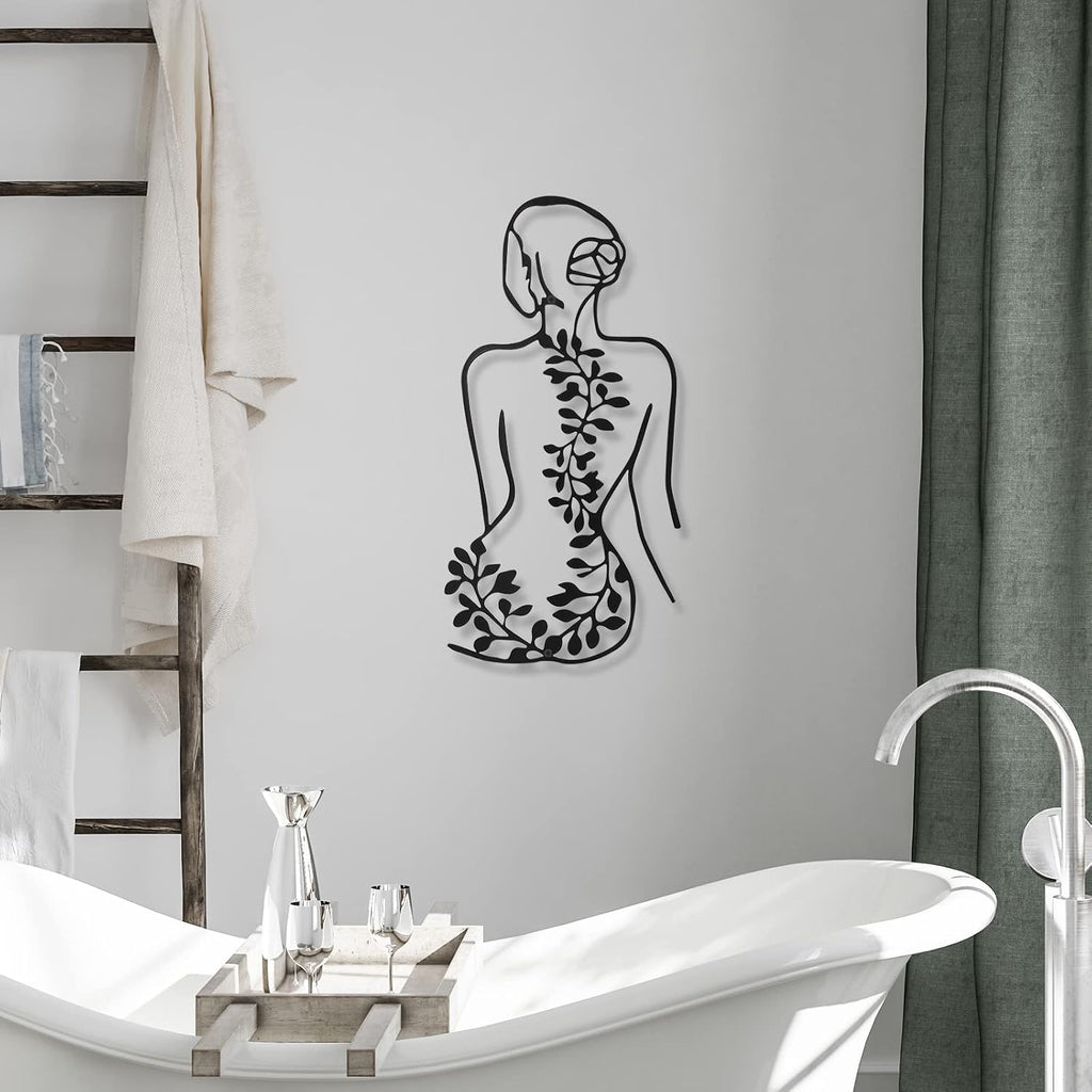 Metal Wall Art Decor Minimalist Abstract Woman Single Line Drawing Wall Art Female Home Decor Hanging Art Print - Set of 4