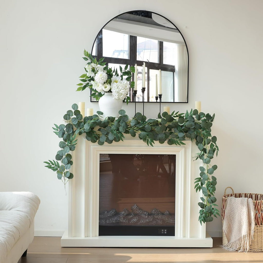 Strands Artificial Vines Eucalyptus Garland 79" Fake Vine with Silk Green Leaves Faux Hanging Plants Greenery - Set of 2