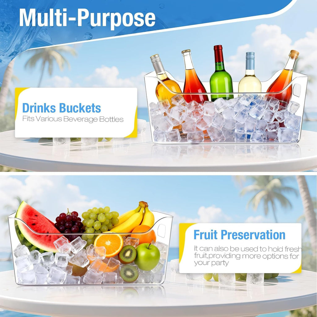 10L Clear Ice Bucket for Parties, Acrylic Beverage Tub with Scoops - Set of 2