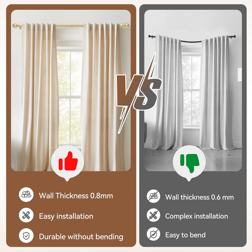 Gold Curtain Rod for Windows 28 to 48 Inch, 2 Pack 5/8 Inch Diameter Adjustable Rod With Brackets, Heavy Duty Easy to