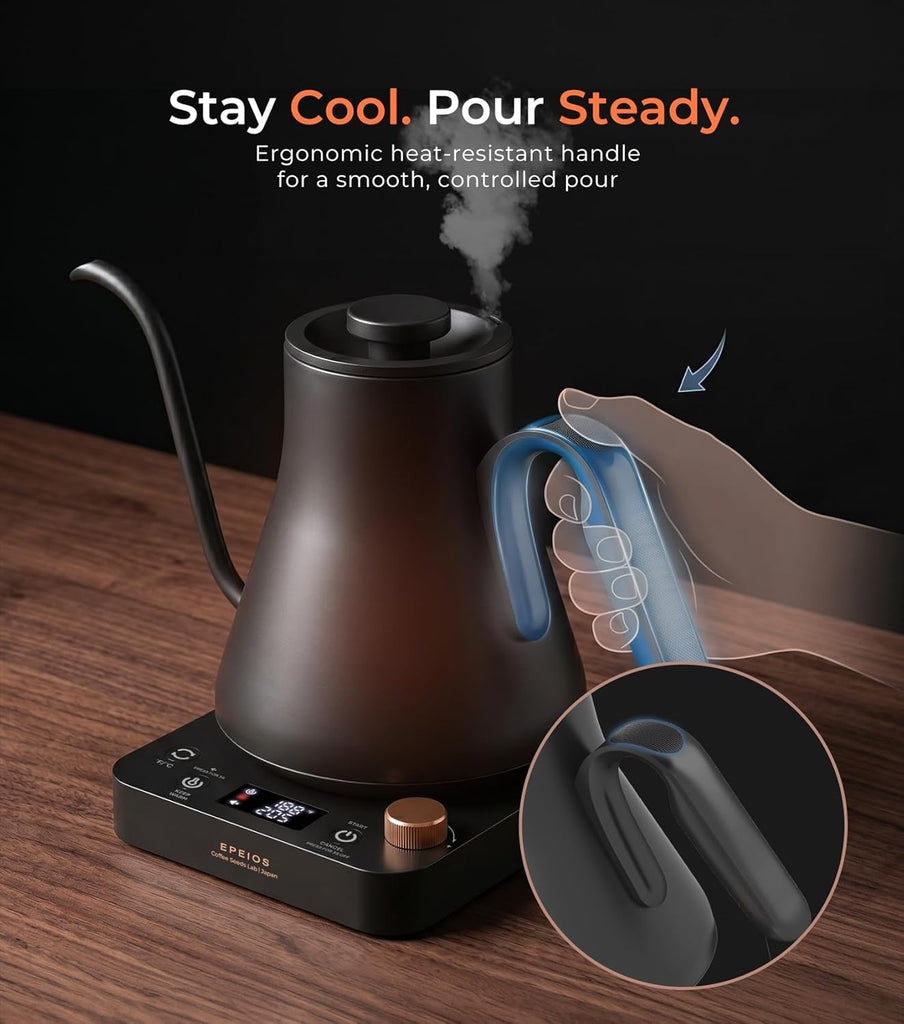 Gooseneck Electric Kettle ±1°F Temperature Control,1200W,0.9L,Black | Rapid Heating, Precision Pour-Over for Coffee &
