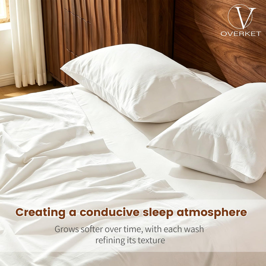 100% Linen Sheets, Breathable & Durable 4-Piece Bed Flax Sheet Set, Soft All-Season Bedding for Hot Sleepers