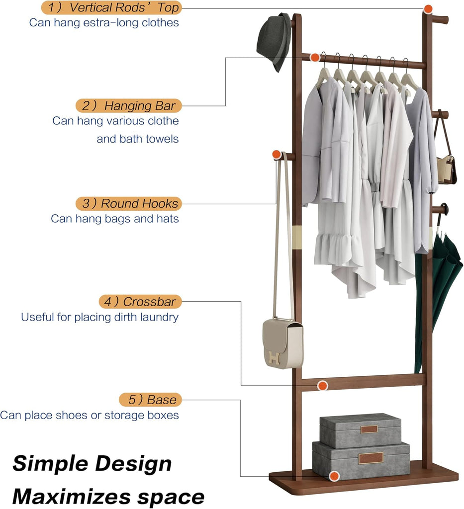 Eco-Friendly Solid Wood Coat Rack, 23.6 x 11 x 64.1 Inches, Easy Assembly, Perfect , Entrance, or Living Room Decor