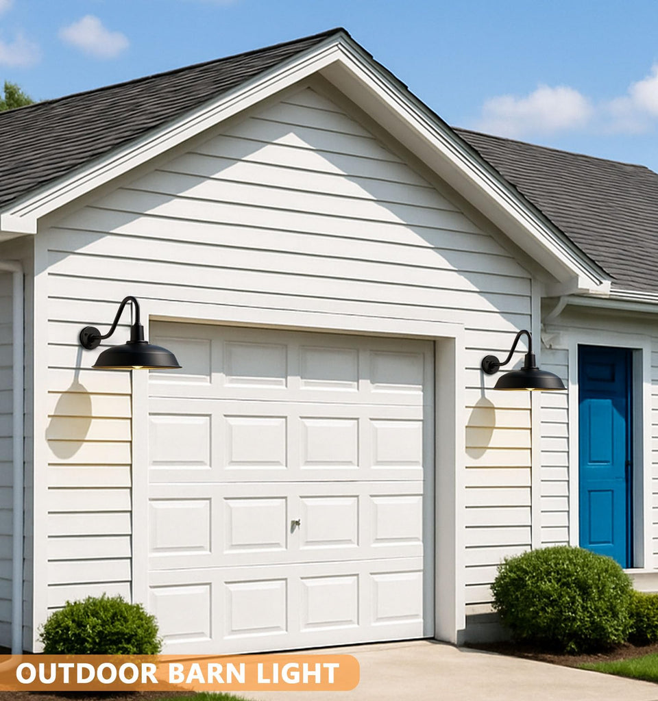 18" Black Outdoor Barn Light, Farmhouse Gooseneck Wall Fixture