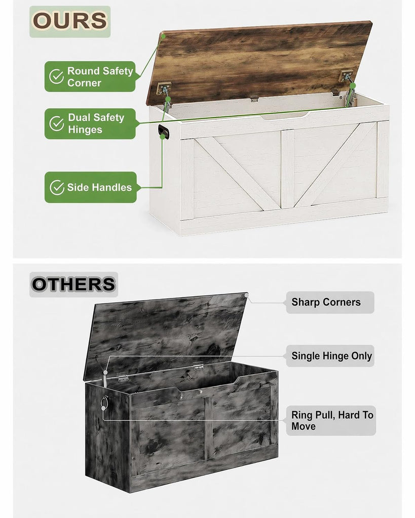 39.4" Storage Chest, Wooden Storage Bench, Brown and Rustic White