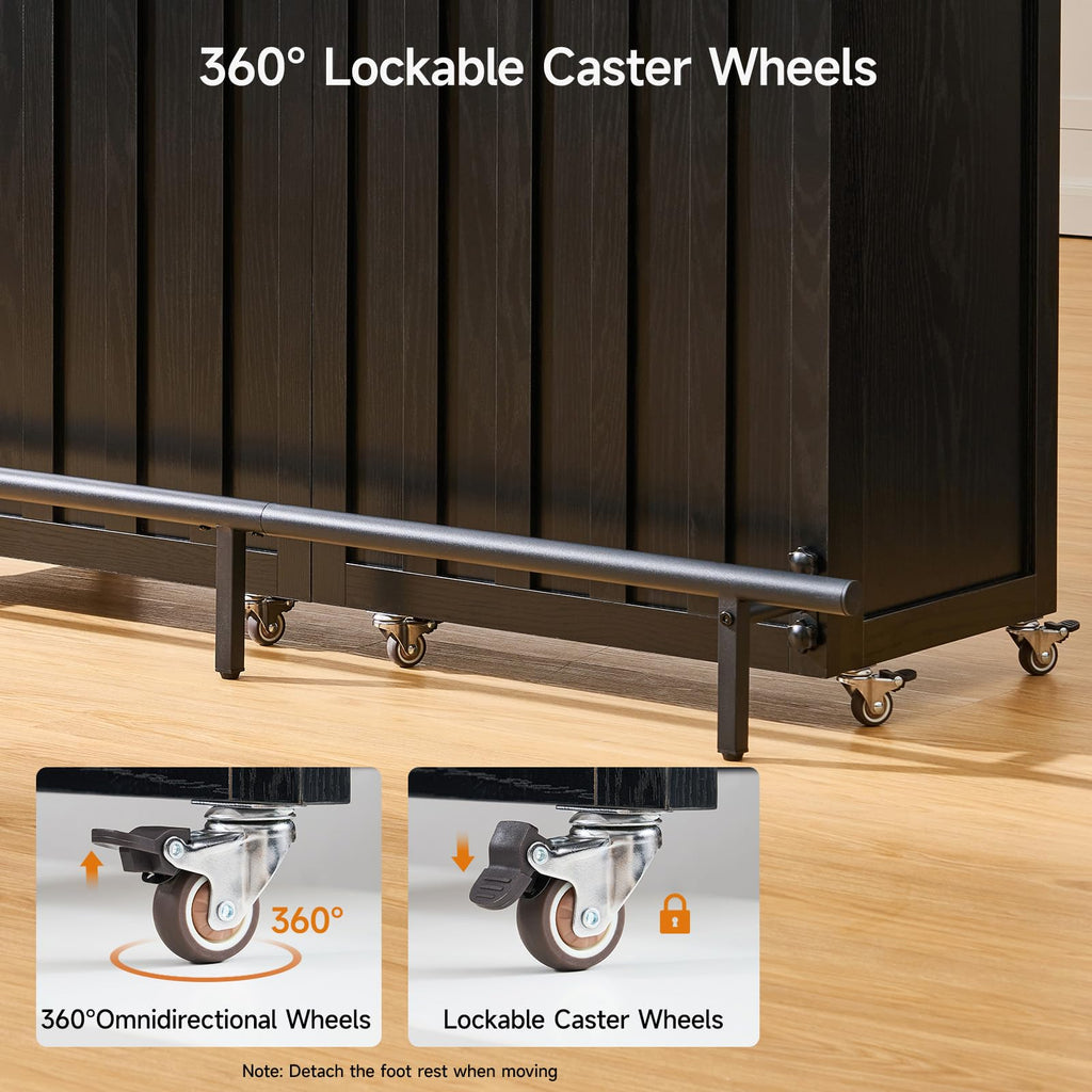 61" Foldable Bar Table, Mobile Party Bar Station on Lockable Wheel