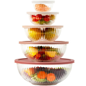 Glass Mixing Bowls with Lids Sets, 5 PCS Serving Bowls for Party or Kitchen
