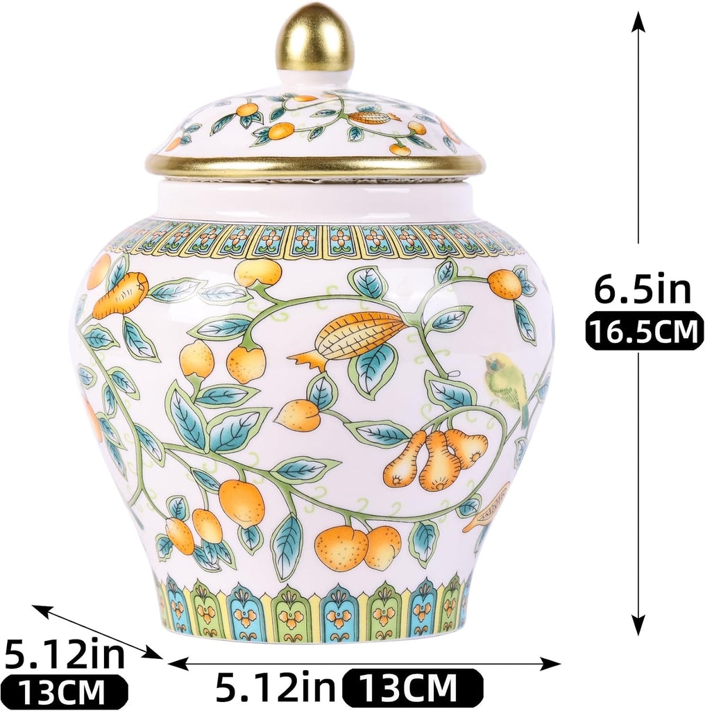Handcrafted Enamel Ginger Jar-Vibrantly Colored Chinoiserie Vase,Blue and White Porcelain Ceramic Decorative Jar