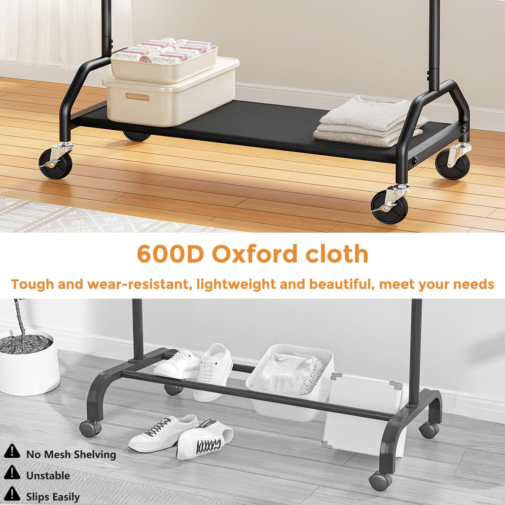Clothes Rack Double Hanging Clothes Rack Clothing Rack Garment Rack 130LBS Capacity 34.5" W X15.8 D X 79" H Rolling