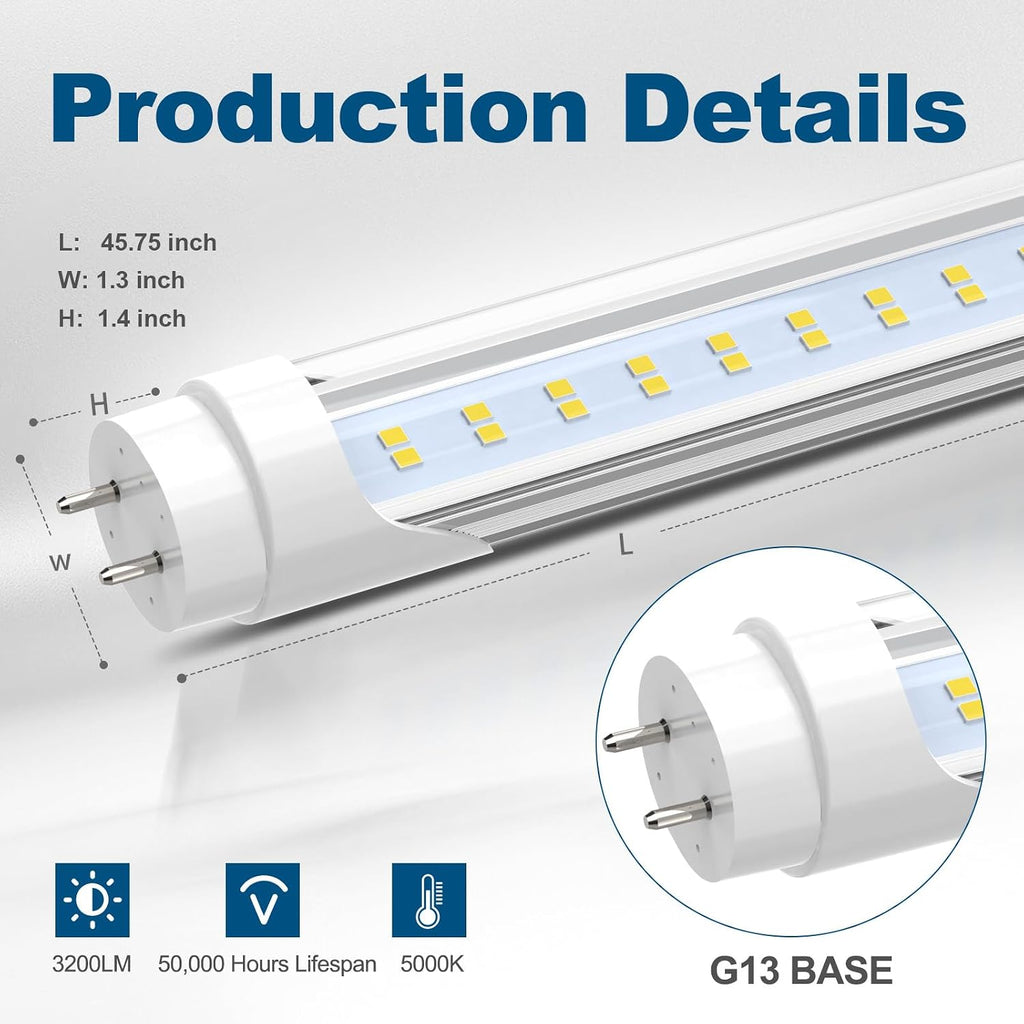 4FT LED T8 Type A+B Tube Lights, 24W(65W Equivalent), 3200LM, 5000K