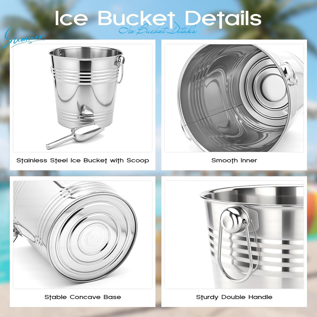 10 Set 5.3 QT / 5 L Ice Bucket with Scoop Bulk, Stainless Steel Champagne Ice Bucket for Parties Insulated Wine