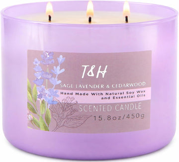 Sage Lavender Cedarwood 3-Wick Soy Candle, 15.8 oz Scented Candle - Set of 158