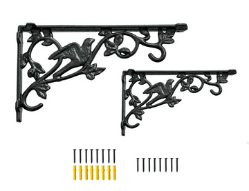 12 Inch Decorative Bird Shelf Brackets,2 Pack Cast Iron Shelf Supply,12''*6.5'' Antique Black Corbel,Screws Anchor