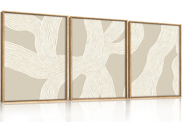 Large Neutral Abstract Beige Framed Canvas Wall Art Set -12"x16"x3