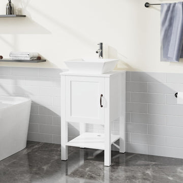 18-Inch Bathroom Vanity and Sink Combo – Freestanding Wood Storage Cabinet with Faucet and Drain, White