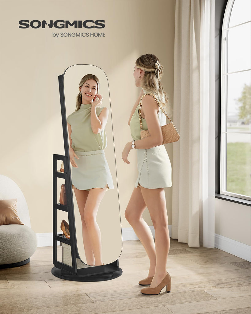 LED Jewelry Cabinet, 360° Swivel, Lockable, Full-Length Mirror